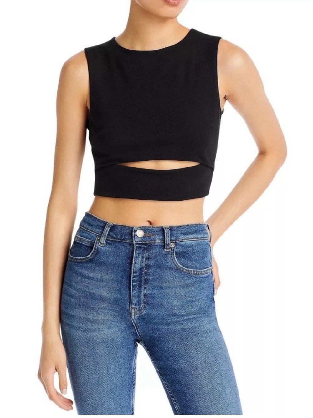 FORE Black Cropped Sleeveless Top with Draped Back